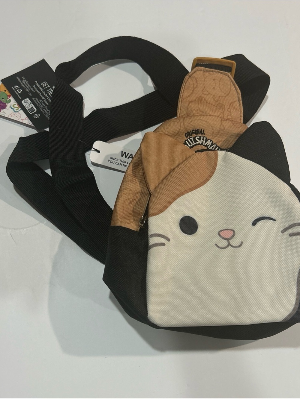 NWT original Squishmallow girls Cat Crossbody Bag in Cream & Brown
